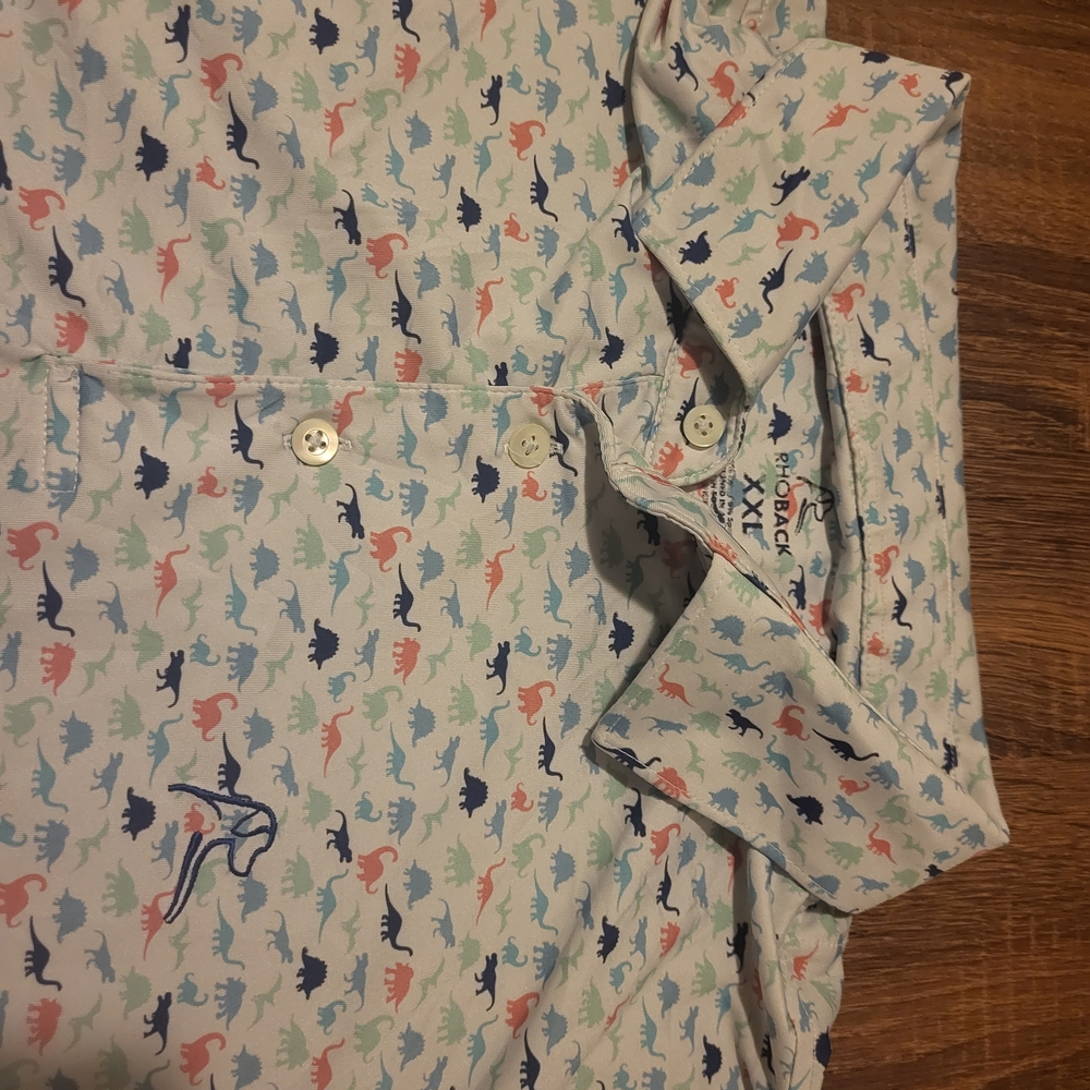 Rhoback Dinosaur Print Polo - Blue, Pink,White XXL
